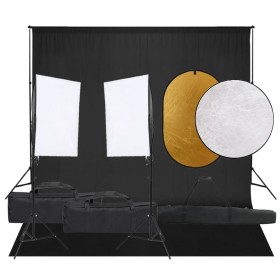 Fotostudio-Set mit Lichtset, Hintergrund und Reflektor von vidaXL, Blitze und Studiobeleuchtung - Ref: Foro24-3094756, Preis:...