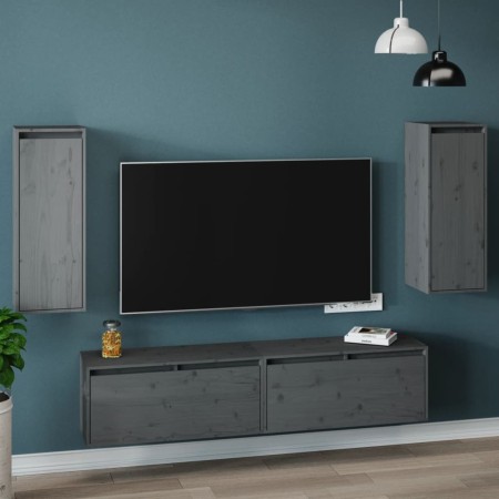 Wall cabinets 2 pcs solid gray pine wood 30x30x80 cm by vidaXL, Shelves and shelves - Ref: Foro24-813500, Price: 59,99 €, Dis...