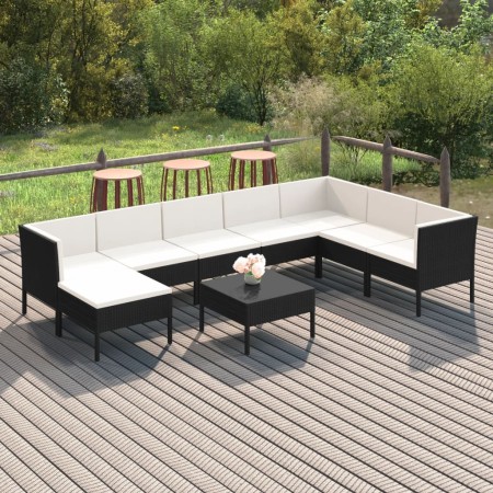 Set muebles de jardín 9 pzas y cojines ratán sintético negro de vidaXL, Conjuntos de jardín - Ref: Foro24-3094424, Precio: 78...