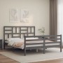 Gray solid wood bed frame with headboard 160x200 cm by vidaXL, Beds and slatted bases - Ref: Foro24-3194908, Price: 158,64 €,...