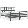 Gray solid wood bed frame with headboard 160x200 cm by vidaXL, Beds and slatted bases - Ref: Foro24-3194908, Price: 158,99 €,...