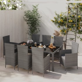 Set de comedor de jardín 9 pzas y cojines ratán sintético gris de vidaXL, Conjuntos de jardín - Ref: Foro24-3094884, Precio: ...