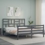 Gray solid wood bed frame with headboard 160x200 cm by vidaXL, Beds and slatted bases - Ref: Foro24-3194908, Price: 158,99 €,...