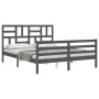 Gray solid wood bed frame with headboard 160x200 cm by vidaXL, Beds and slatted bases - Ref: Foro24-3194908, Price: 158,99 €,...