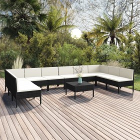 Set de muebles de jardín 11 pzas cojines ratán sintético negro de vidaXL, Conjuntos de jardín - Ref: Foro24-3094600, Precio: ...