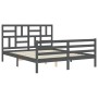 Gray solid wood bed frame with headboard 160x200 cm by vidaXL, Beds and slatted bases - Ref: Foro24-3194908, Price: 158,99 €,...