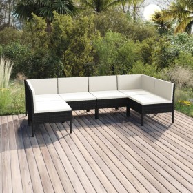 Set de muebles de jardín 6 pzas y cojines ratán sintético negro de vidaXL, Conjuntos de jardín - Ref: Foro24-3094588, Precio:...