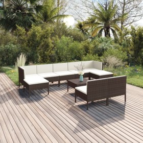 Garden furniture set 10 pieces and brown synthetic rattan cushions by vidaXL, Garden sets - Ref: Foro24-3094551, Price: 714,9...