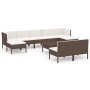 Set muebles de jardín 10 pzas y cojines ratán sintético marrón de vidaXL, Conjuntos de jardín - Ref: Foro24-3094551, Precio: ...