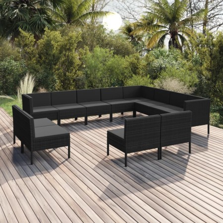 Set de muebles de jardín 12 pzas cojines ratán sintético negro de vidaXL, Conjuntos de jardín - Ref: Foro24-3094485, Precio: ...