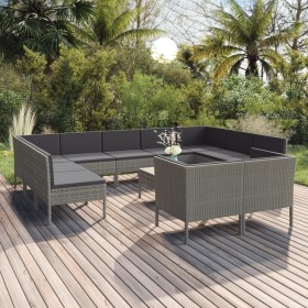 Set de muebles de jardín 12 pzas y cojines ratán sintético gris de vidaXL, Conjuntos de jardín - Ref: Foro24-3094622, Precio:...