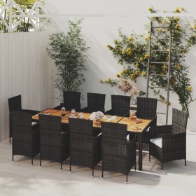 Set comedor de jardín 11 piezas y cojines ratán sintético negro de vidaXL, Conjuntos de jardín - Ref: Foro24-3094840, Precio:...