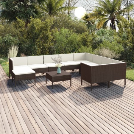 Set muebles de jardín 11 pzas y cojines ratán sintético marrón de vidaXL, Conjuntos de jardín - Ref: Foro24-3094503, Precio: ...