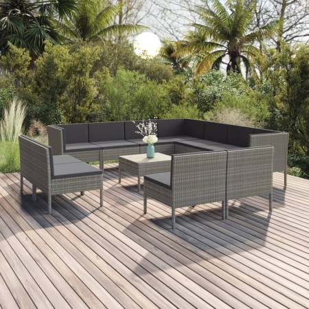 12-teiliges Gartenmöbel-Set und graue synthetische Rattankissen von vidaXL, Gartensets - Ref: Foro24-3094482, Preis: 973,18 €...