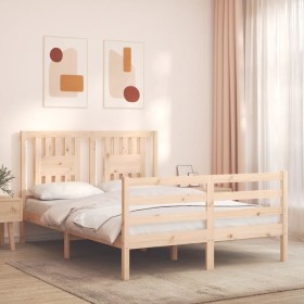 Bed frame with solid wood headboard 120x200 cm by vidaXL, Beds and slatted bases - Ref: Foro24-3194566, Price: 119,90 €, Disc...