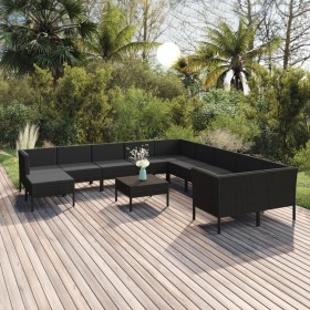 Gartenmöbel Set 12 Stück und Kissen Kunststoff Rattan schwarz von vidaXL, Gartensets - Ref: Foro24-3094521, Preis: 905,99 €, ...