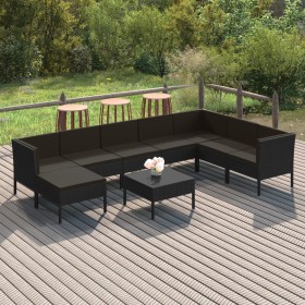 Set muebles de jardín 9 pzas y cojines ratán sintético negro de vidaXL, Conjuntos de jardín - Ref: Foro24-3094425, Precio: 65...