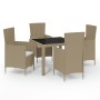 Set de comedor de jardín 5 pzas y cojines ratán sintético beige de vidaXL, Conjuntos de jardín - Ref: Foro24-3094902, Precio:...