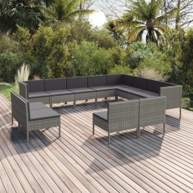 Set de muebles de jardín 12 pzas y cojines ratán sintético gris de vidaXL, Conjuntos de jardín - Ref: Foro24-3094486, Precio:...