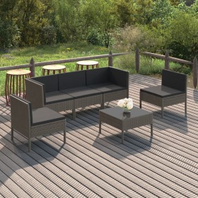 6-teiliges Gartenmöbel-Set und graue synthetische Rattankissen von vidaXL, Gartensets - Ref: Foro24-3094346, Preis: 419,99 €,...