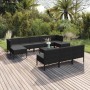 Set muebles de jardín 11 pzas y cojines ratán sintético negro de vidaXL, Conjuntos de jardín - Ref: Foro24-3094573, Precio: 8...