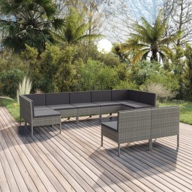 Set de muebles de jardín 9 pzas y cojines ratán sintético gris de vidaXL, Conjuntos de jardín - Ref: Foro24-3094606, Precio: ...