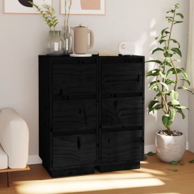 Sideboard 2 pcs solid black pine wood 32x34x75 cm by vidaXL, Sideboards - Ref: Foro24-813374, Price: 96,06 €, Discount: %