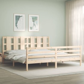 Bed frame with solid wood headboard 200x200 cm by vidaXL, Beds and slatted bases - Ref: Foro24-3194136, Price: 148,99 €, Disc...