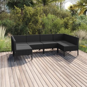 Gartenmöbel Set 6 Stück und Kissen Kunststoff Rattan schwarz von vidaXL, Gartensets - Ref: Foro24-3094589, Preis: 432,99 €, R...