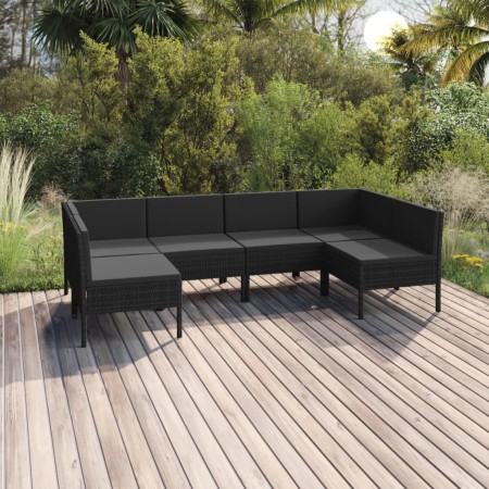 Set de muebles de jardín 6 pzas y cojines ratán sintético negro de vidaXL, Conjuntos de jardín - Ref: Foro24-3094589, Precio:...