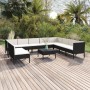 Set de muebles de jardín 11 pzas cojines ratán sintético negro de vidaXL, Conjuntos de jardín - Ref: Foro24-3094472, Precio: ...