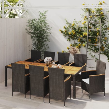 9-teiliges Garten-Essset und schwarze Kissen aus synthetischem Rattan von vidaXL, Gartensets - Ref: Foro24-3094915, Preis: 86...