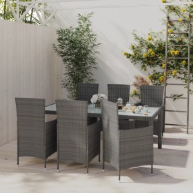 Garden dining set 7 pieces and gray synthetic rattan cushions by vidaXL, Garden sets - Ref: Foro24-3094877, Price: 555,58 €, ...