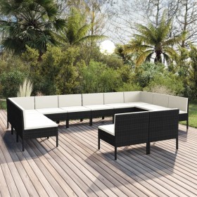 Gartenmöbel Set 12 Stück und Kissen Kunststoff Rattan schwarz von vidaXL, Gartensets - Ref: Foro24-3094612, Preis: 931,54 €, ...