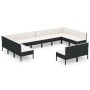 Set muebles de jardín 12 pzas y cojines ratán sintético negro de vidaXL, Conjuntos de jardín - Ref: Foro24-3094612, Precio: 9...