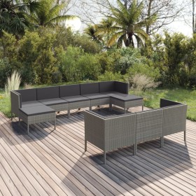 Set de muebles de jardín 10 pzas y cojines ratán sintético gris de vidaXL, Conjuntos de jardín - Ref: Foro24-3094582, Precio:...