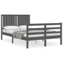 Double bed frame with gray solid wood headboard by vidaXL, Beds and slatted bases - Ref: Foro24-3194738, Price: 158,99 €, Dis...