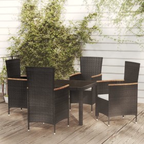 5-teiliges Garten-Essset mit schwarzen PE-Rattankissen von vidaXL, Gartensets - Ref: Foro24-3094926, Preis: 365,59 €, Rabatt: %