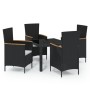 Juego de comedor de jardín 5 piezas con cojines ratán PE negro de vidaXL, Conjuntos de jardín - Ref: Foro24-3094926, Precio: ...