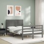 Double bed frame with gray solid wood headboard by vidaXL, Beds and slatted bases - Ref: Foro24-3194738, Price: 158,99 €, Dis...