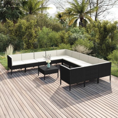 Set de muebles de jardín 12 pzas cojines ratán sintético negro de vidaXL, Conjuntos de jardín - Ref: Foro24-3094500, Precio: ...