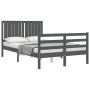 Double bed frame with gray solid wood headboard by vidaXL, Beds and slatted bases - Ref: Foro24-3194738, Price: 158,99 €, Dis...