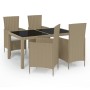 Set de comedor de jardín 5 pzas y cojines ratán sintético beige de vidaXL, Conjuntos de jardín - Ref: Foro24-3094903, Precio:...