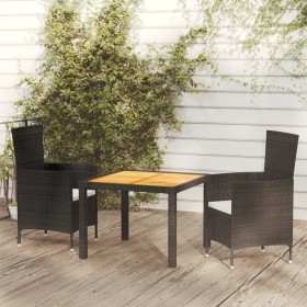 3-teiliges Garten-Essset mit schwarzen PE-Rattankissen von vidaXL, Gartensets - Ref: Foro24-3094833, Preis: 243,99 €, Rabatt: %