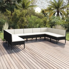 Gartenmöbelset 9-teilig und Kissen Kunststoff Rattan schwarz von vidaXL, Gartensets - Ref: Foro24-3094596, Preis: 669,66 €, R...