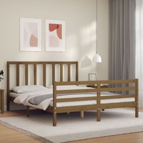 Honigbrauner Holzbettrahmen mit Kopfteil 160x200 cm von vidaXL, Betten und Lattenroste - Ref: Foro24-3193869, Preis: 160,99 €...