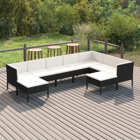 Set muebles de jardín 9 pzas y cojines ratán sintético negro de vidaXL, Conjuntos de jardín - Ref: Foro24-3094432, Precio: 80...