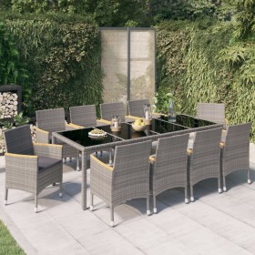 Set comedor jardín 11 pzas cojines ratán sintético negro y gris de vidaXL, Conjuntos de jardín - Ref: Foro24-3094940, Precio:...