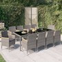 Set comedor jardín 11 pzas cojines ratán sintético negro y gris de vidaXL, Conjuntos de jardín - Ref: Foro24-3094940, Precio:...