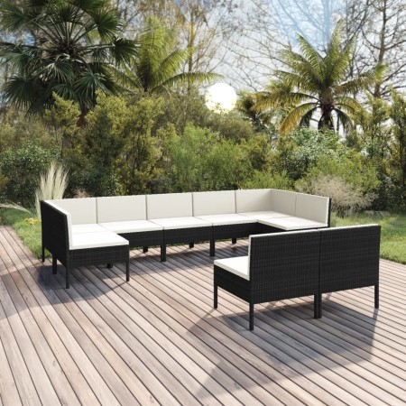 Gartenmöbelset 9-teilig und Kissen Kunststoff Rattan schwarz von vidaXL, Gartensets - Ref: Foro24-3094604, Preis: 669,66 €, R...